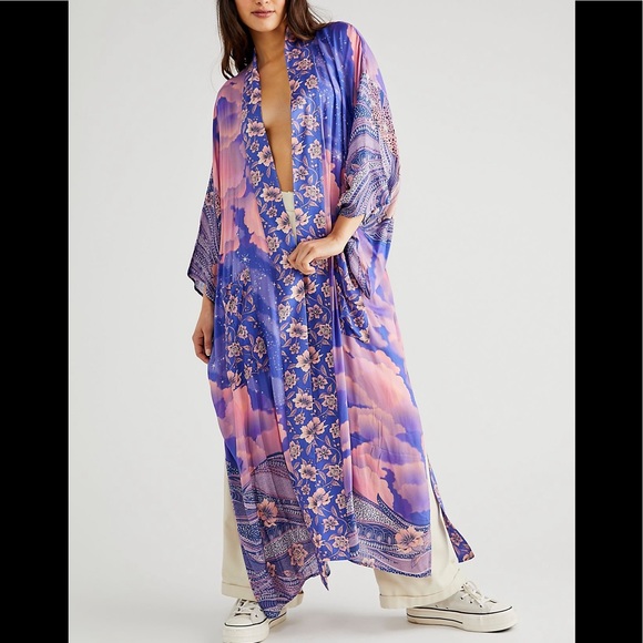 Boho Luna Cosmos Moon&Stars Maxi Kimono, Long Kimono, 100% Cotton, Kimono Sleeve - Picture 3 of 12